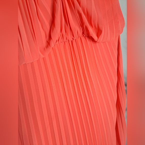 Dress Barn Halter Hardware Neck Pleated Coral Maxi Dress Sz 14 - Picture 7 of 13
